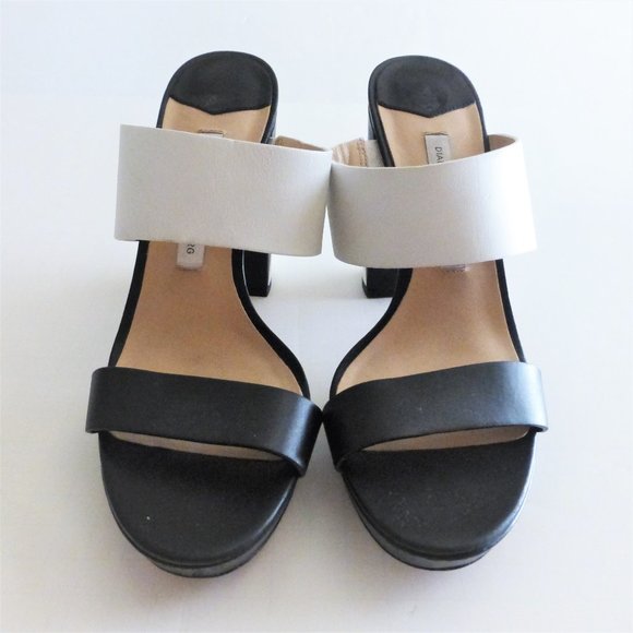 Diane Von Furstenberg 6.5 Black and White High Heel Sandals Chunky Heel EU 36.5 - Picture 2 of 8